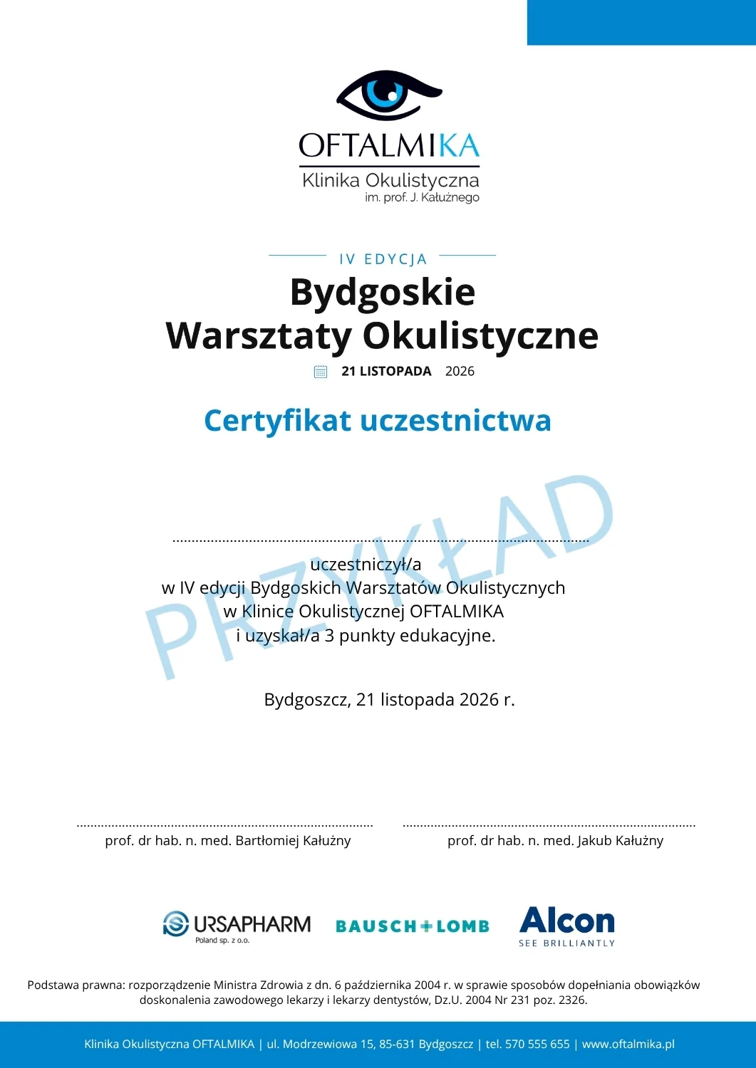 Certyfikat Bydgoskie Warsztaty Okulistyczne OFTALMIKA2026 2)
